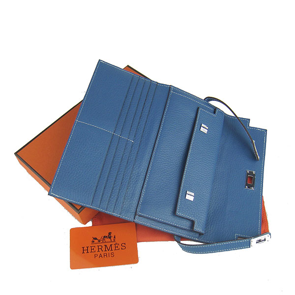 High Quality Hermes Kelly Long Clutch Bag Blue H009 Replica - Click Image to Close